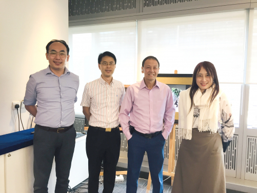 Figure 6. Project Meeting with Marvel Digital AI Limited at Hong Kong Science Park.
From left to right: Dr Patrick MA (CEO of Marvel Digital AI Limited), Professor Guosheng YIN (HKU Head of Department of Statistics and Actuarial Science), Dr Herbert LEE (Chairman of Marvel Digital AI Limited) and Dr Adela LAU (Deputy Director of SAAS Data Science Lab.
 